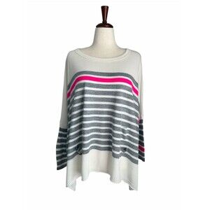 Mer Sea Catalina Traveler Crewneck Sweater OS White Gray Pink Striped Oversized